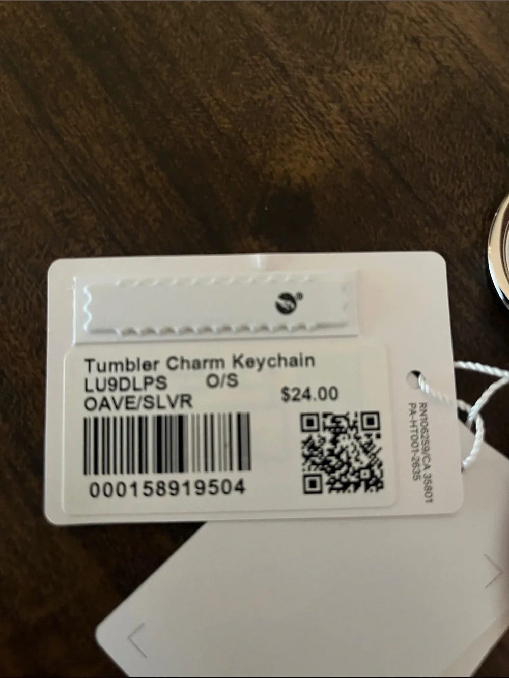 Lululemon Blue Tumbler Charm Keychain with Silver Hardware